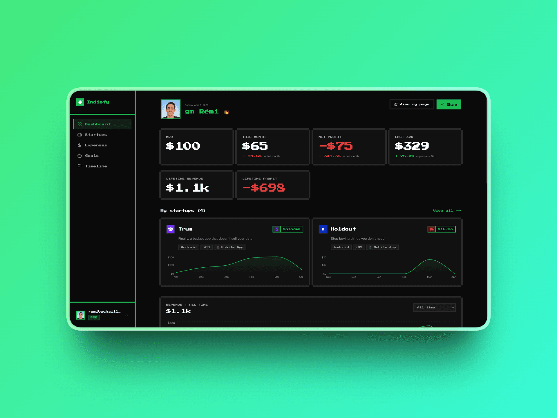 Revenue and expenses dashboard